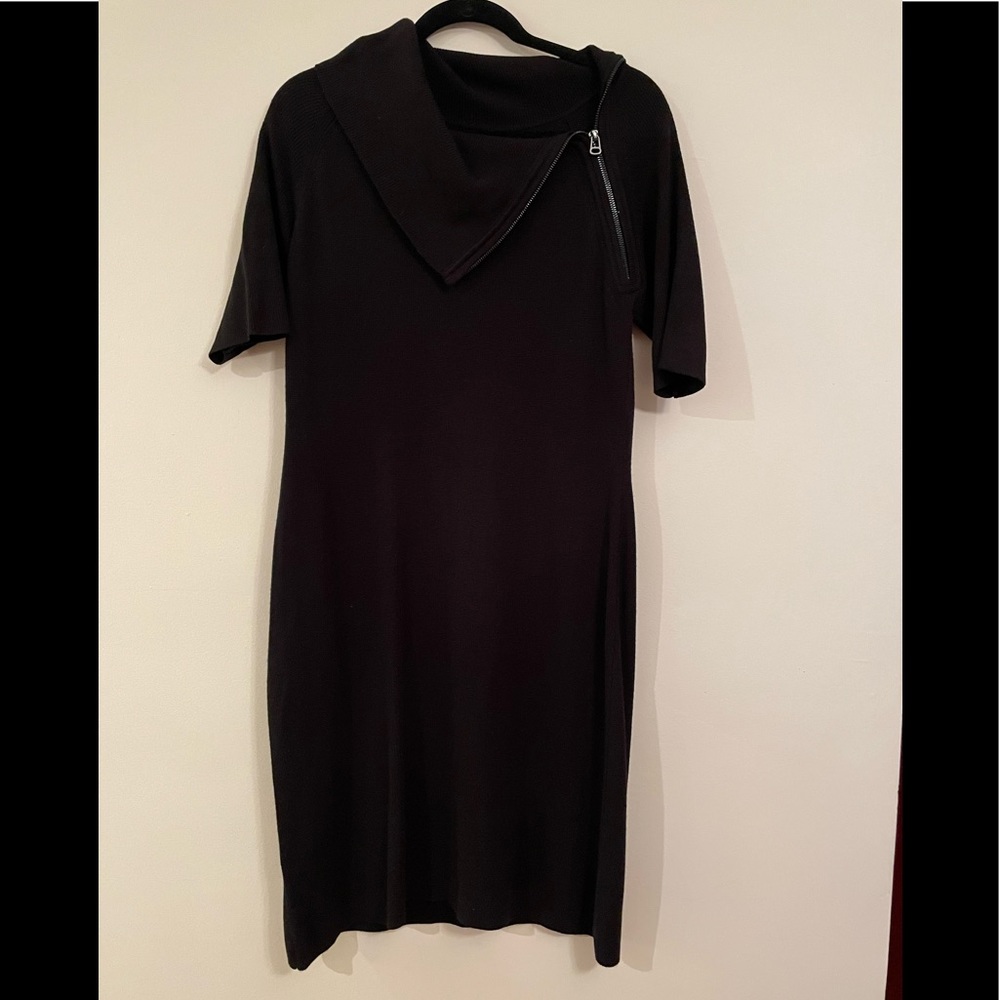 Calvin Klein Side Shoulder Zip Black Sweater Dress